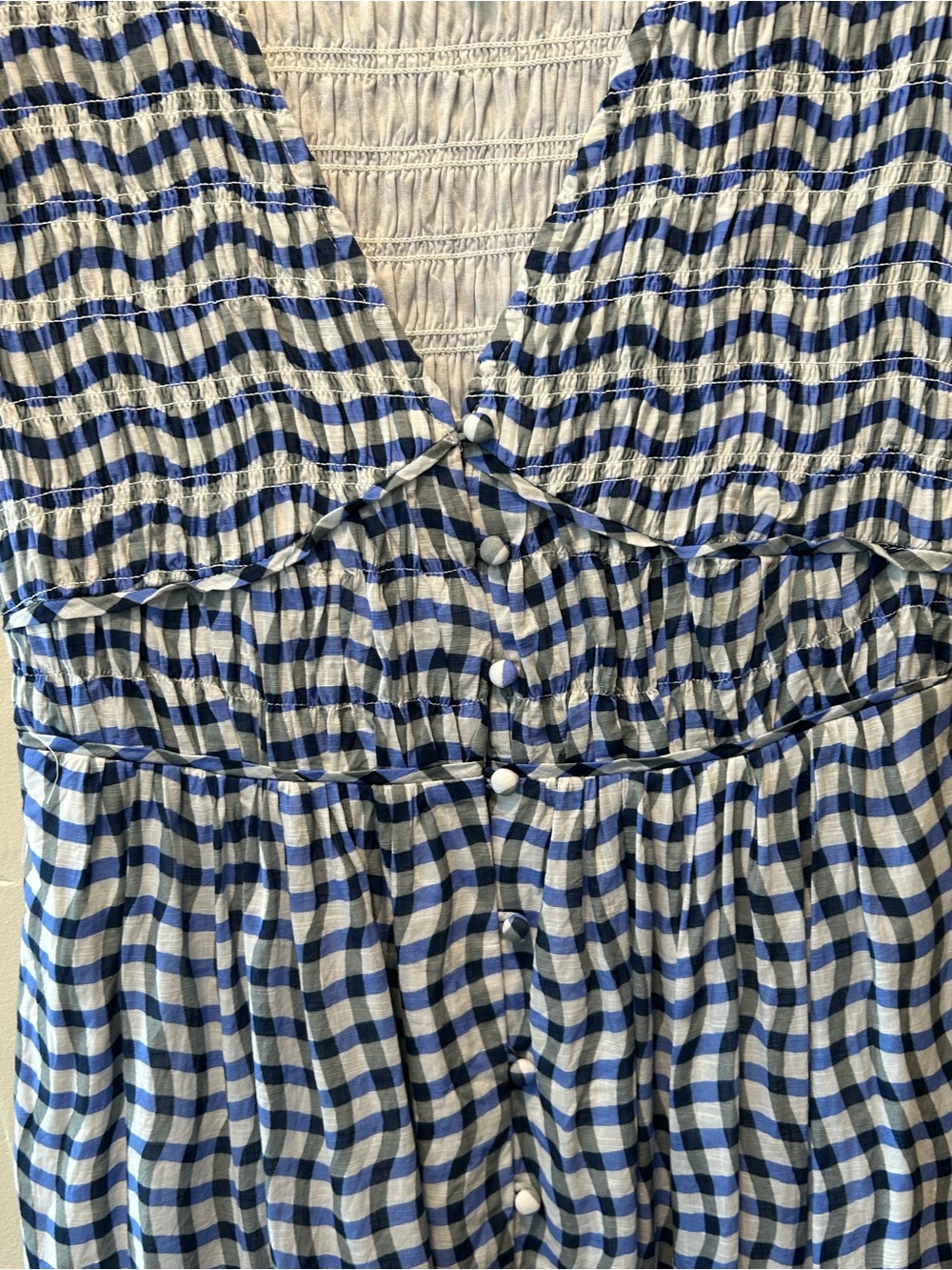 Anthropologie Peregrine Blue Gingham Smocked Midi Dress with Flutter Sleeves XS - Picture 6 of 11